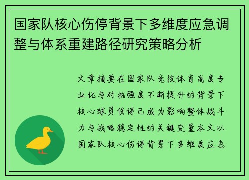 国家队核心伤停背景下多维度应急调整与体系重建路径研究策略分析